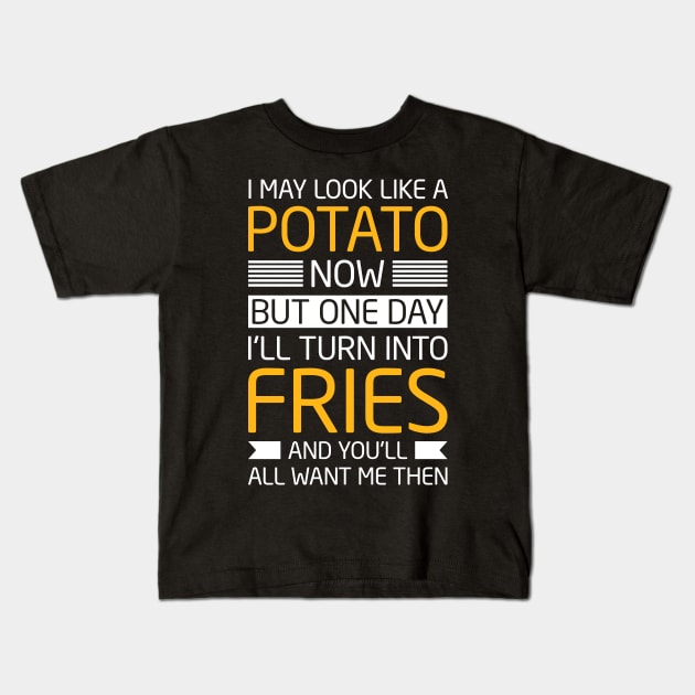 Workout Motivational Fitness I May Look Like A Potato Now Kids T-Shirt by celeryprint
